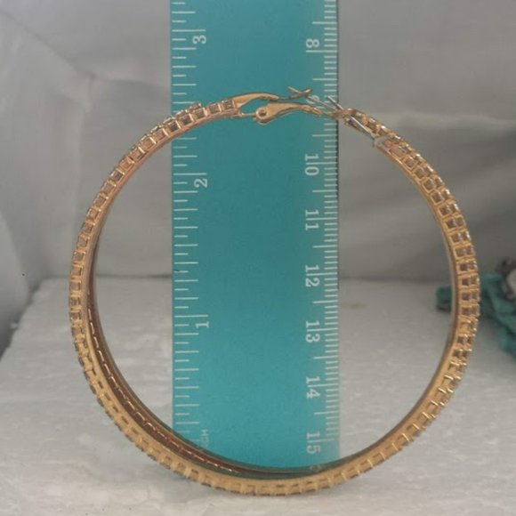 Large Hoop Earrings Rhinestone Gold Statement - Picture 5 of 10